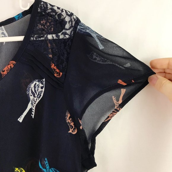 Fire LA Sheer Bird Print Babydoll Top - Picture 6 of 10